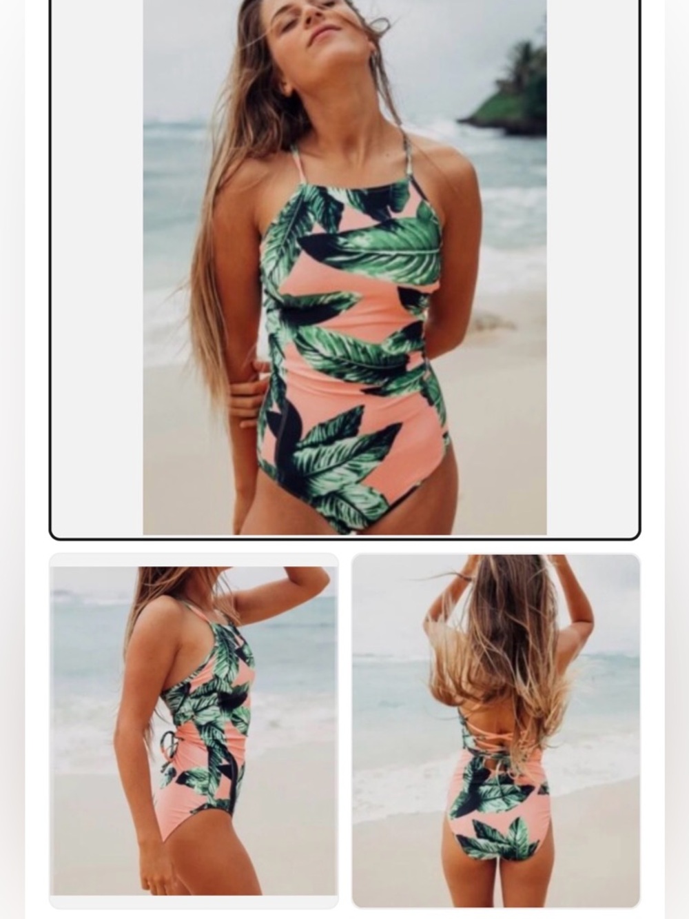 Albion Pink One-Piece Swimsuit with Green Tropical Leaf Print

Make an offer